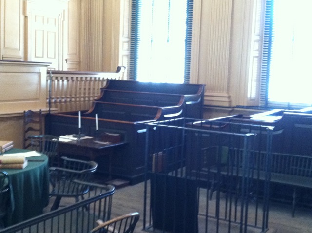 Photo of the jury's box and prisoners box